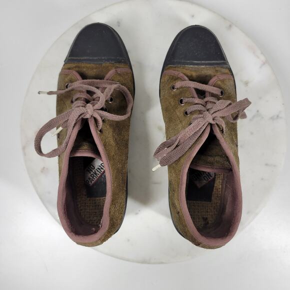 No Parking Oxford Heels Womens 8.5 Green Suede Lace up Utility Chunky Platform - Picture 14 of 14